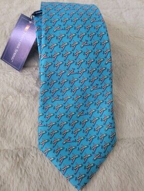 Men's Sky Blue Airplane-print Silk Tie by Thatcher Spring Handmade In USA